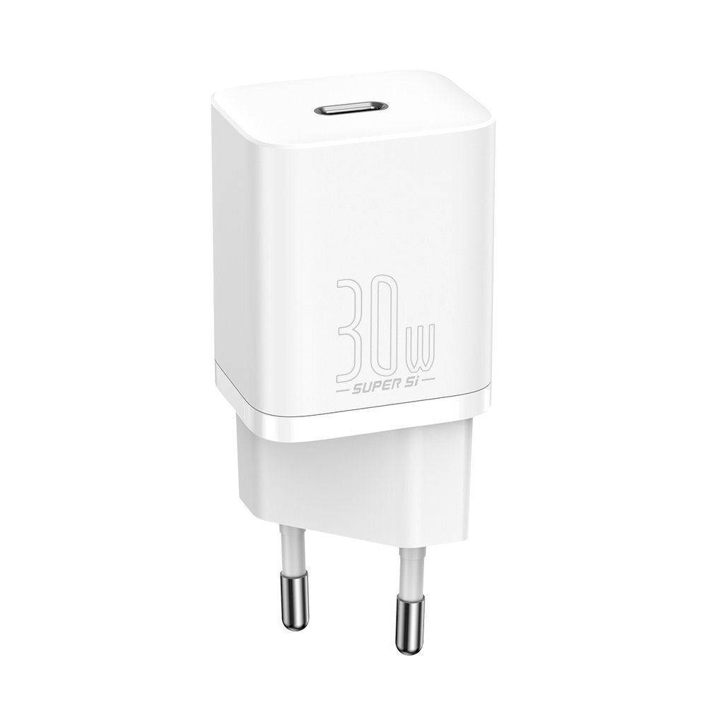 Erittäin nopea verkkovirtalaturi, Baseus Si 1C1, USB-C, 30 W., PD QC, valkoinen hinta ja tiedot | Puhelimen laturit | hobbyhall.fi