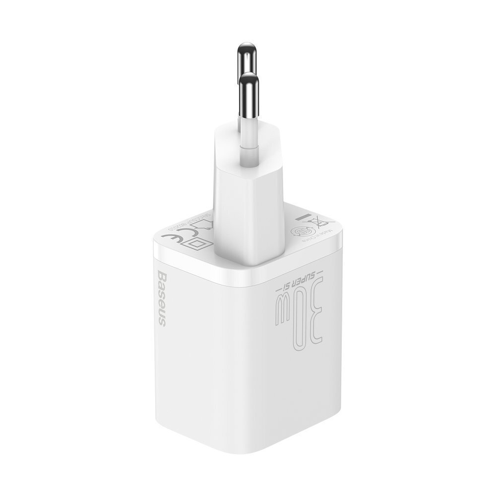 Erittäin nopea verkkovirtalaturi, Baseus Si 1C1, USB-C, 30 W., PD QC, valkoinen hinta ja tiedot | Puhelimen laturit | hobbyhall.fi