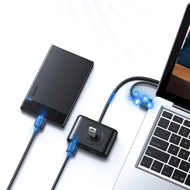 Monikäyttöinen HUB USB-portin jakaja, Ugreen, 4x USB 3.0, 1 m, valkoinen hinta ja tiedot | Adapterit | hobbyhall.fi