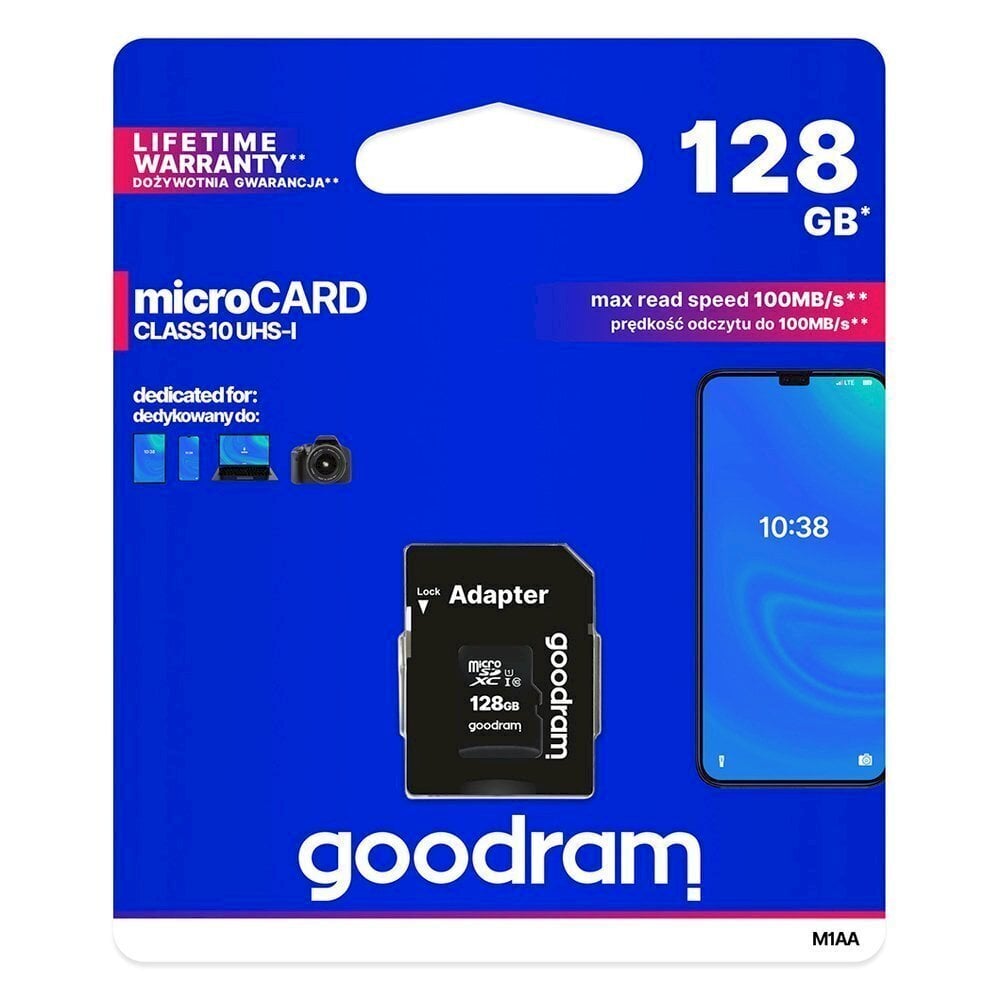 MicroCard, 128 GB., micro SD, XC, UHS-I Class 10, SD-sovitin, musta hinta ja tiedot | Puhelimen muistikortit | hobbyhall.fi