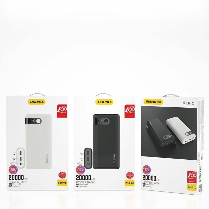 Virta-akku, Dudao K9Pro1, 20000 mAh., 2x USB, USB-C micro, USB, 2A LED-näytöllä, musta hinta ja tiedot | Varavirtalähteet | hobbyhall.fi