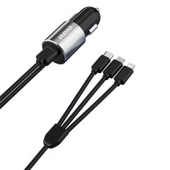 USB-autolaturi, 3in1, Dudao, sisäänrakennetulla Lightning USB-C micro USB-kaapelilla, musta hinta ja tiedot | Sähköiset lisätarvikkeet | hobbyhall.fi