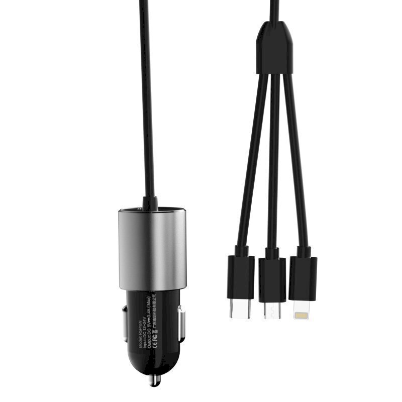 USB-autolaturi, 3in1, Dudao, sisäänrakennetulla Lightning USB-C micro USB-kaapelilla, musta hinta ja tiedot | Sähköiset lisätarvikkeet | hobbyhall.fi