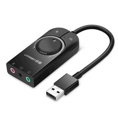 Ulkoinen äänikortti USB-sovitin, 3,5 mm:n miniliitin äänenvoimakkuuden säätimellä, 15 cm, musta hinta ja tiedot | Muistitikut | hobbyhall.fi