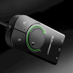 Ulkoinen äänikortti USB-sovitin, 3,5 mm:n miniliitin äänenvoimakkuuden säätimellä, 15 cm, musta hinta ja tiedot | Muistitikut | hobbyhall.fi