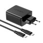 Laturi, 2in1, Acefast, 2x USB-C, 65 W., USB-C-kaapelilla, musta hinta ja tiedot | Puhelimen laturit | hobbyhall.fi