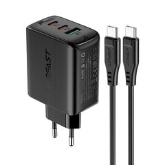 Laturi, 2in1, Acefast, 2x USB-C, 65 W., USB-C-kaapelilla, musta hinta ja tiedot | Puhelimen laturit | hobbyhall.fi