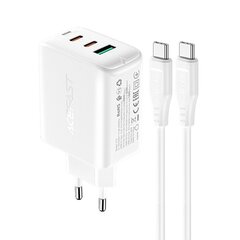 Laturi, 2in1, Acefast, 2x USB-C, 65 W., USB-C-kaapelilla, valkoinen hinta ja tiedot | Puhelimen laturit | hobbyhall.fi