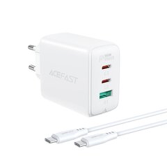 Laturi, 2in1, Acefast, 2x USB-C, 65 W., USB-C-kaapelilla, valkoinen hinta ja tiedot | Puhelimen laturit | hobbyhall.fi