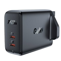 Verkkolaturi, Acefast, A32, kaksiporttinen, USB-C, PD 50 W., UK-pistoke, musta hinta ja tiedot | Puhelimen laturit | hobbyhall.fi