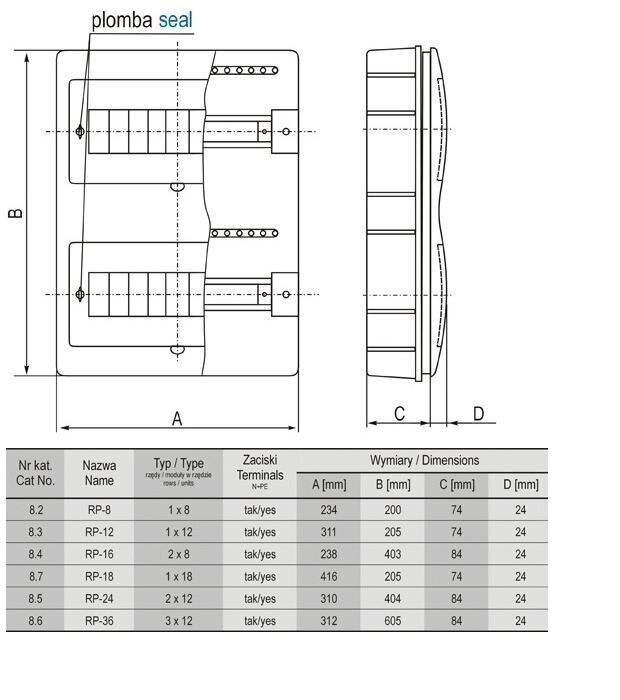 Uppoasennettava jakokeskus Rp-12 aalto, N+PE 1x12 hinta ja tiedot | Kytkimet ja pistorasiat | hobbyhall.fi