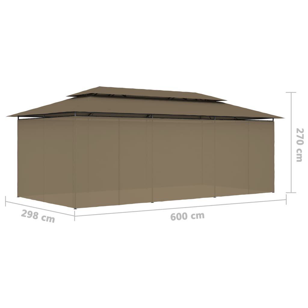 vidaXL Huvimaja verhoilla 600x298x270 cm ruskeanharmaa 180 g/m² hinta ja tiedot | Puutarhapaviljongit | hobbyhall.fi