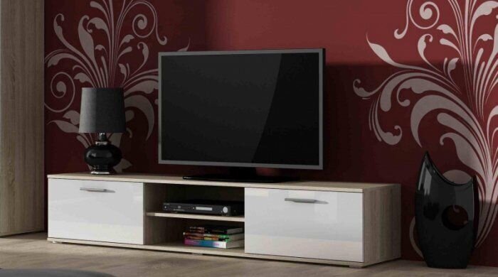 TV-taso Cama Soho 180 sonoma tammi/valkoinen kiiltävä hinta ja tiedot | TV-tasot | hobbyhall.fi