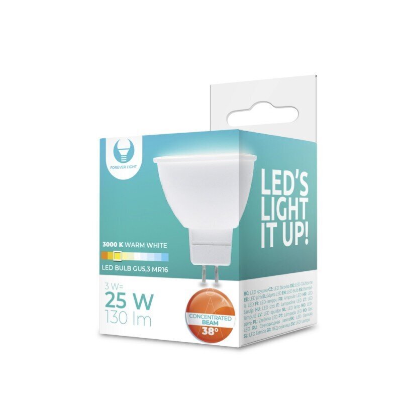 LED Bulb GU5,3 3W 12V 3000K 130lm 38 Forever Light hinta ja tiedot | Lamput | hobbyhall.fi