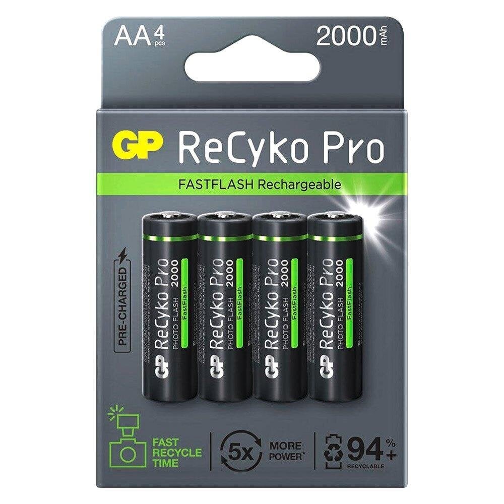 Ladattava akku GP R6 AA 2100mAh RECYKO + PRO Fast Flash GP-BR-210AAHCF-APCEB4 NiMH 4 kpl. pakkaus GP hinta ja tiedot | Paristot | hobbyhall.fi