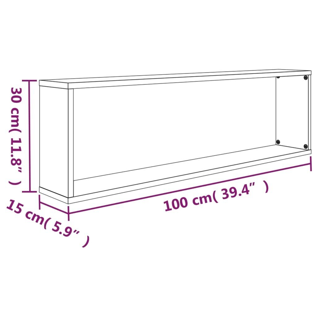 vidaXL Seinäkuutiohyllyt 2 kpl ruskea tammi 100x15x30 cm tekninen puu hinta ja tiedot | Hyllyt | hobbyhall.fi