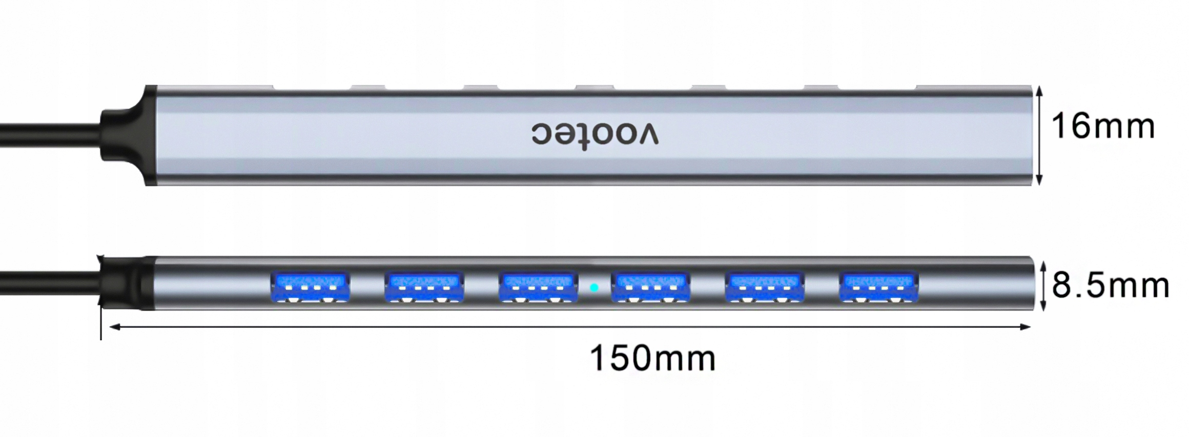 HUB USB-C -portinjakaja 7 USB 3.2 vootec Ohut porttien määrä 7