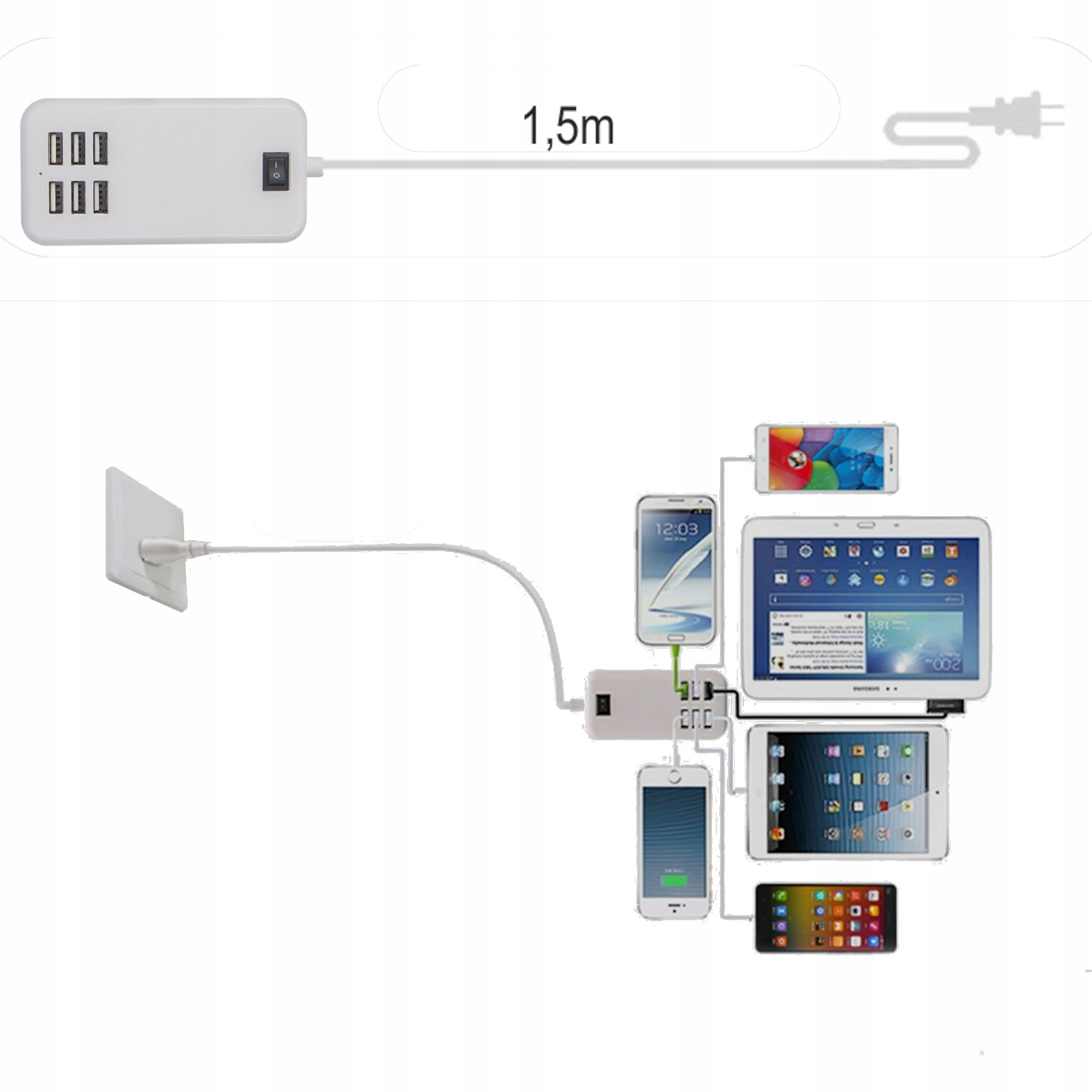 USB x6 puhelimen laturi, universaali, 30W, yleiskäyttöinen