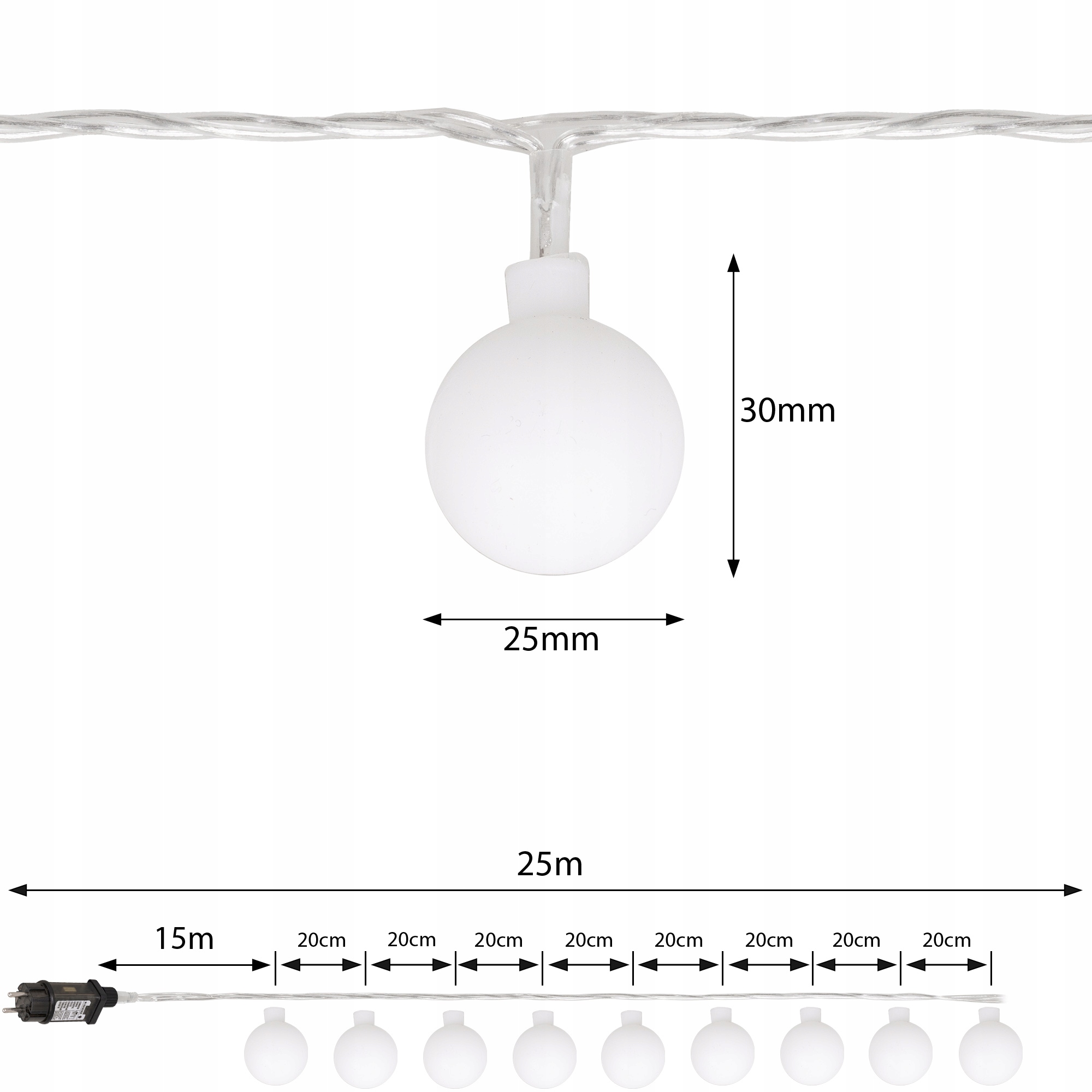 Ulkokäyttöön tarkoitettu LED-valoketju Puutarhaseppele Pituus 2500 cm