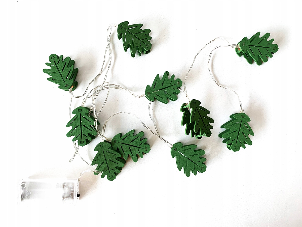 LED-seppelevalot, vihreät lehdet, 10 kpl, lämmin, Pituus 165 cm