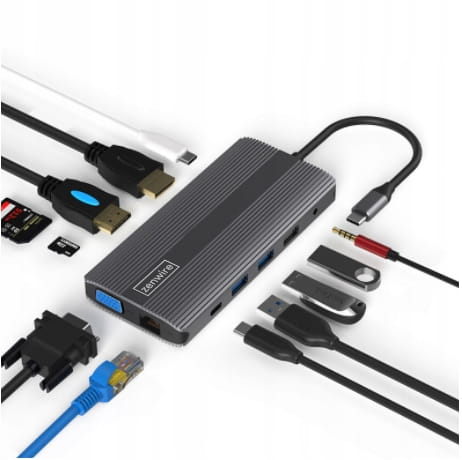 ADAPTER HUB 12in1 USB-C HDMI / VGA / DP / USB / Jack / SD / LAN