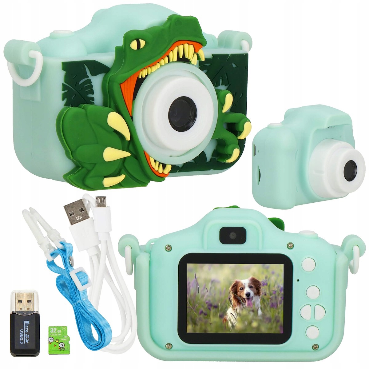 DIGITAALINEN KAMERA LAPSILLE 40Mpx 3 peliä GREEN DINOSAUR + CARD