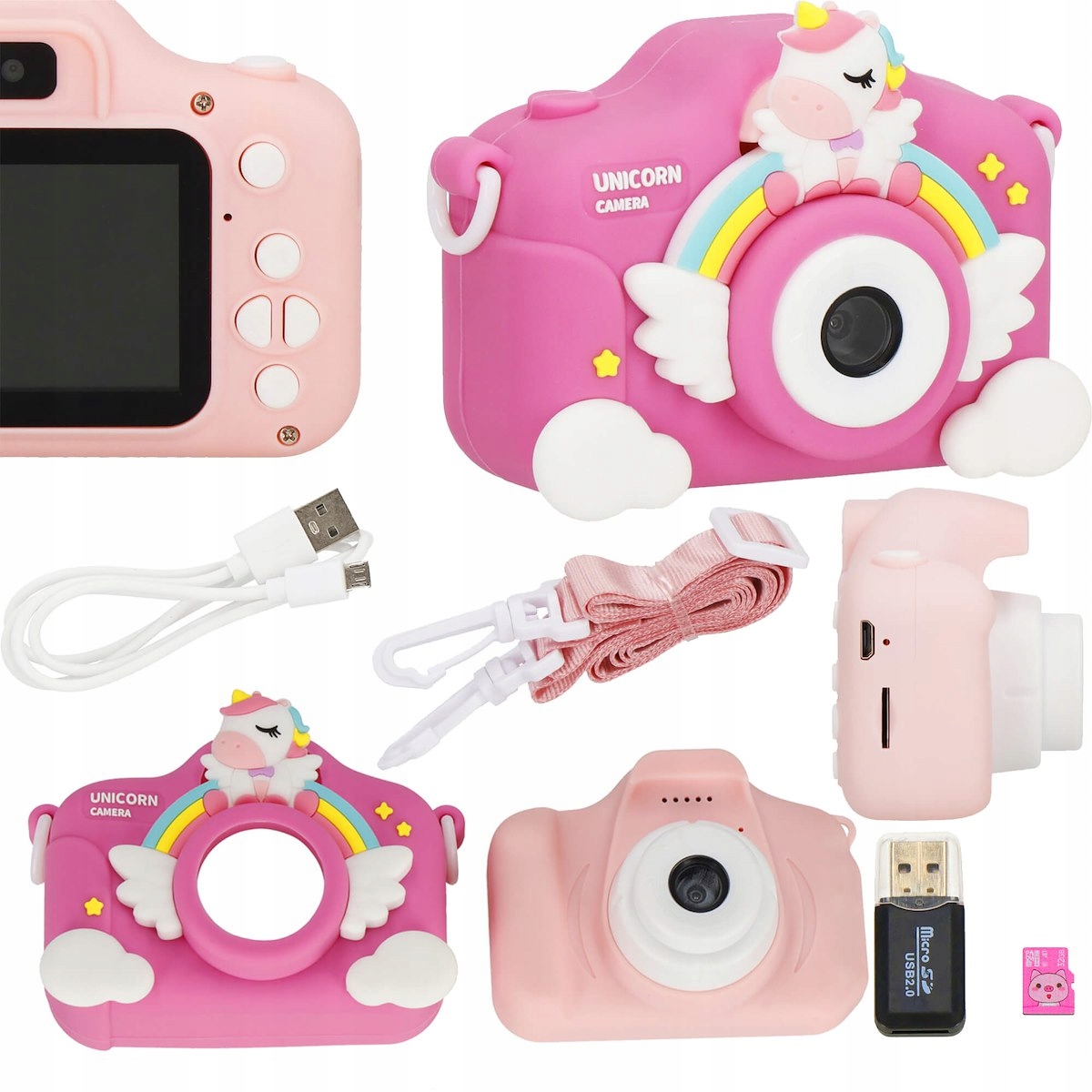 DIGITAALINEN KAMERA LAPSILLE Foto 40Mpx 3 peliä PINK UNICORN + CARD Optinen zoom 0