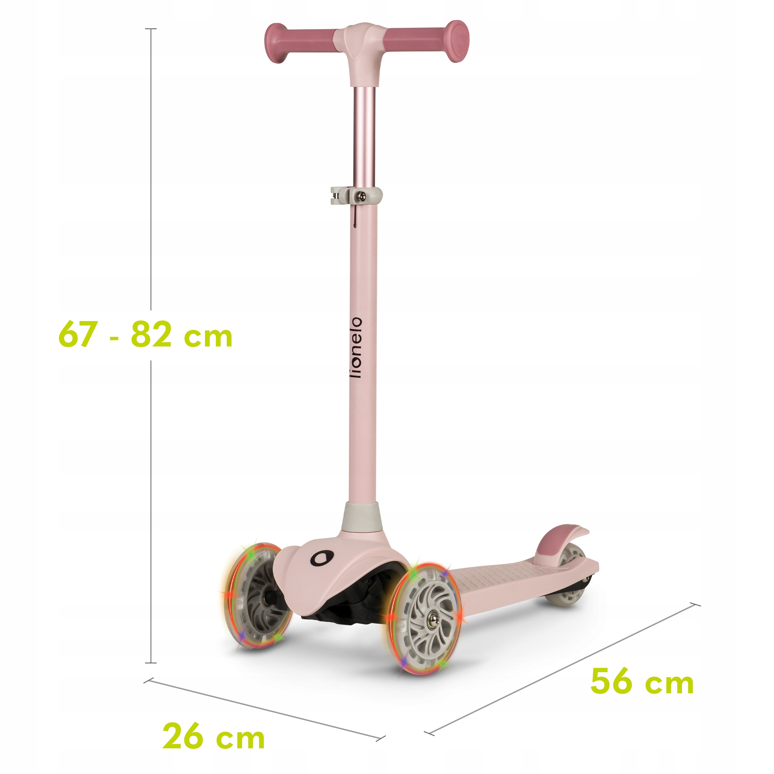 Kolmipyöräinen tasapainoskootteri LED PYÖRÄT Lionel Jessy SETI KYPÄRÄLLÄ Ohjaustangon korkeus 65-80 cm