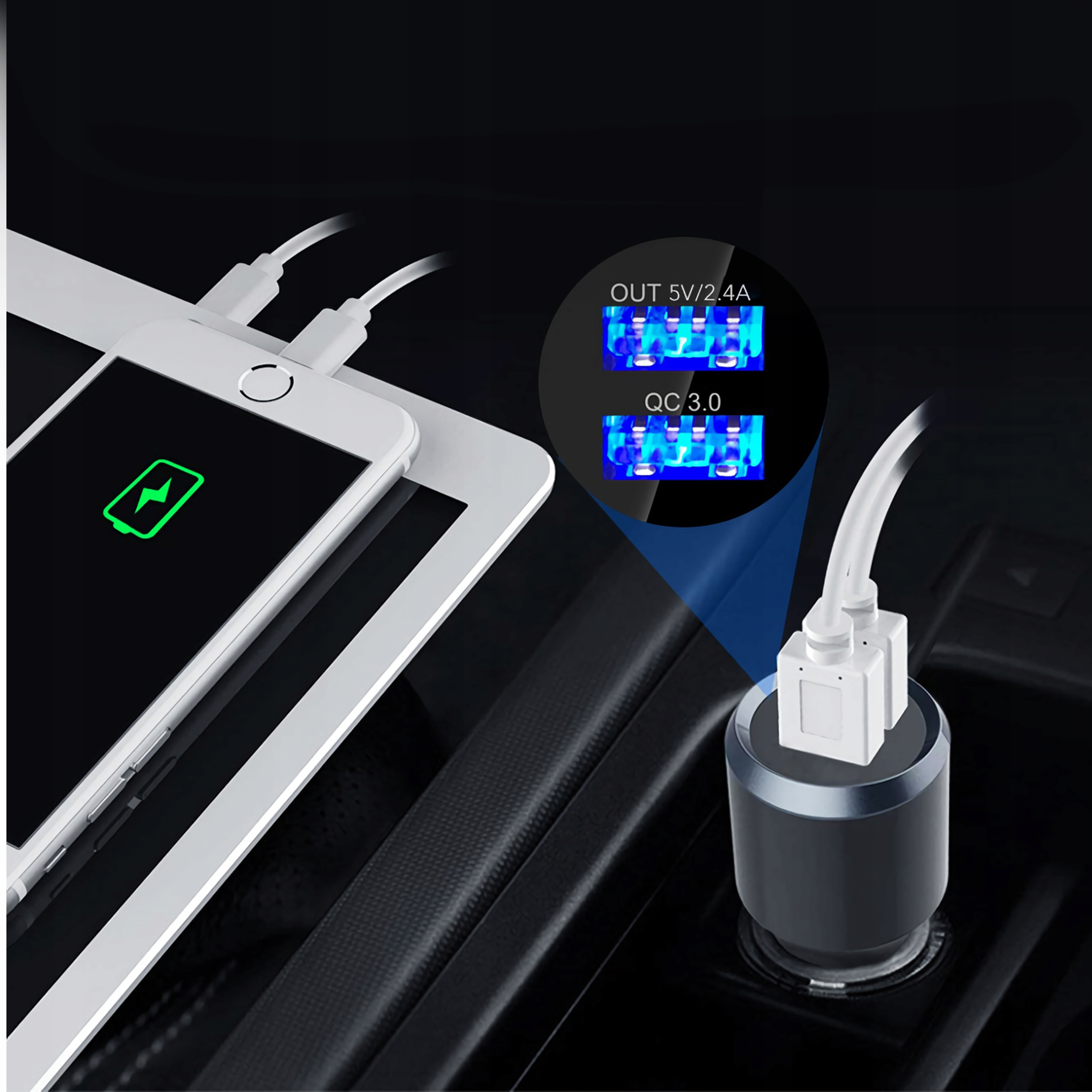 BLUETOOTH SIUNTIMAS 5 EDR MP3 ĮKROVIKLIS QC 2XUSB Maitinimo šaltinis automobilinis cigarečių degiklio lizdas 12V automobilio cigarečių degiklio lizdas 24V USB 5V