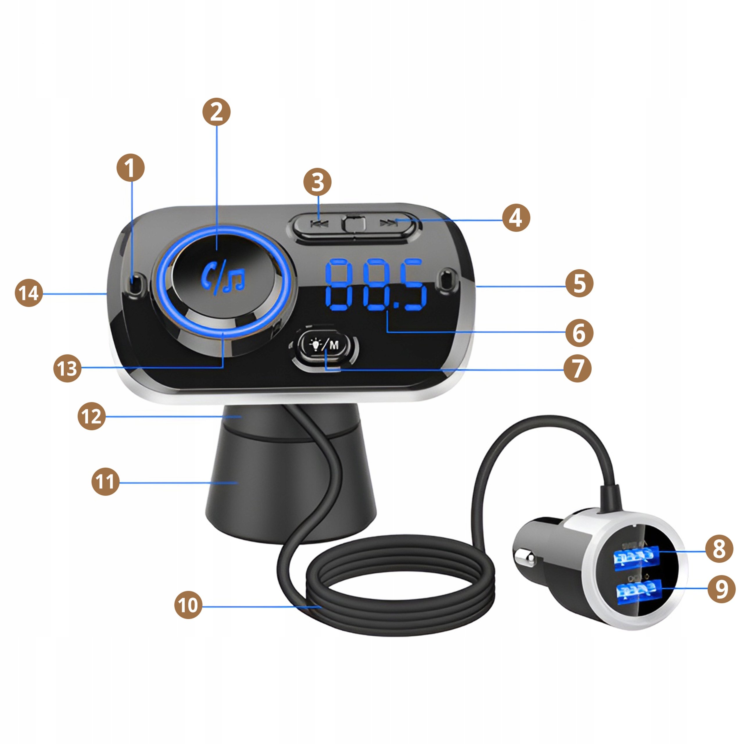 BLUETOOTH SIUNTINIS 5 EDR MP3 ĮKROVIKLIS QC 2XUSB AUX Bluetooth signalo šaltinis USB atminties kortelė