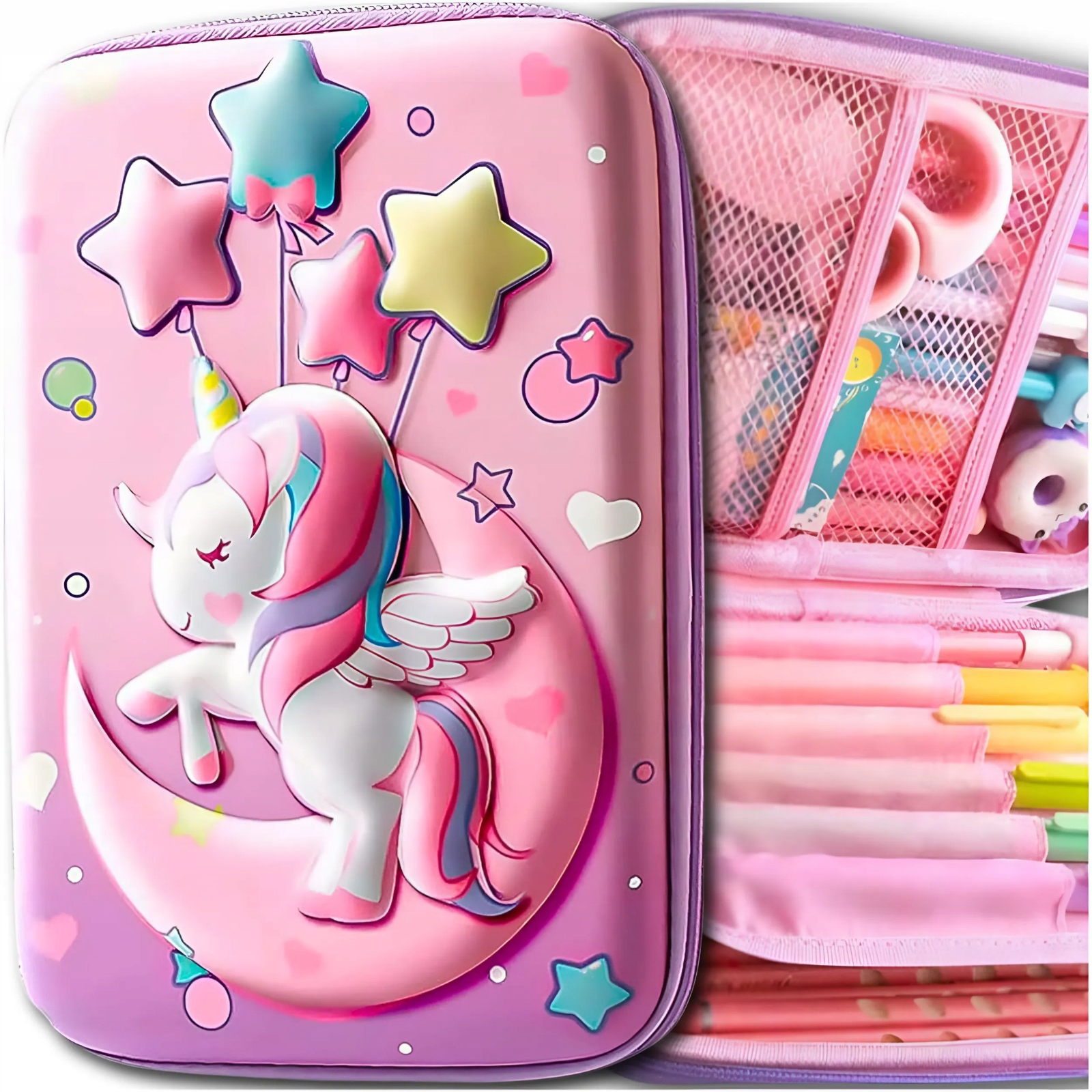 MOKYKLINĖS DĖKLĖLIS MOKYKLINIUI PINK UNICORN 3D ORGANIZATORIUS kreidoms, žymekliams