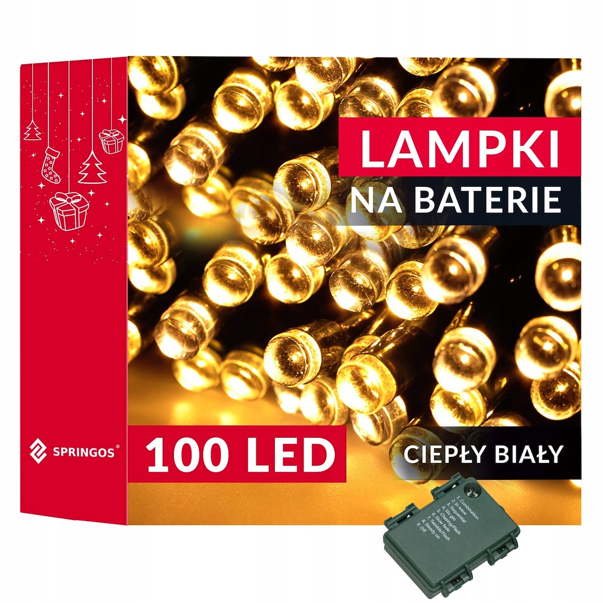 100LED KALĖDŲ EGLĖLĖS ŠVIESOS LAUKO/VIDINĖS BATERIJOS ŠVIESOS GARLAND 10m ŠILTAI BALTA Gamintojas Springos