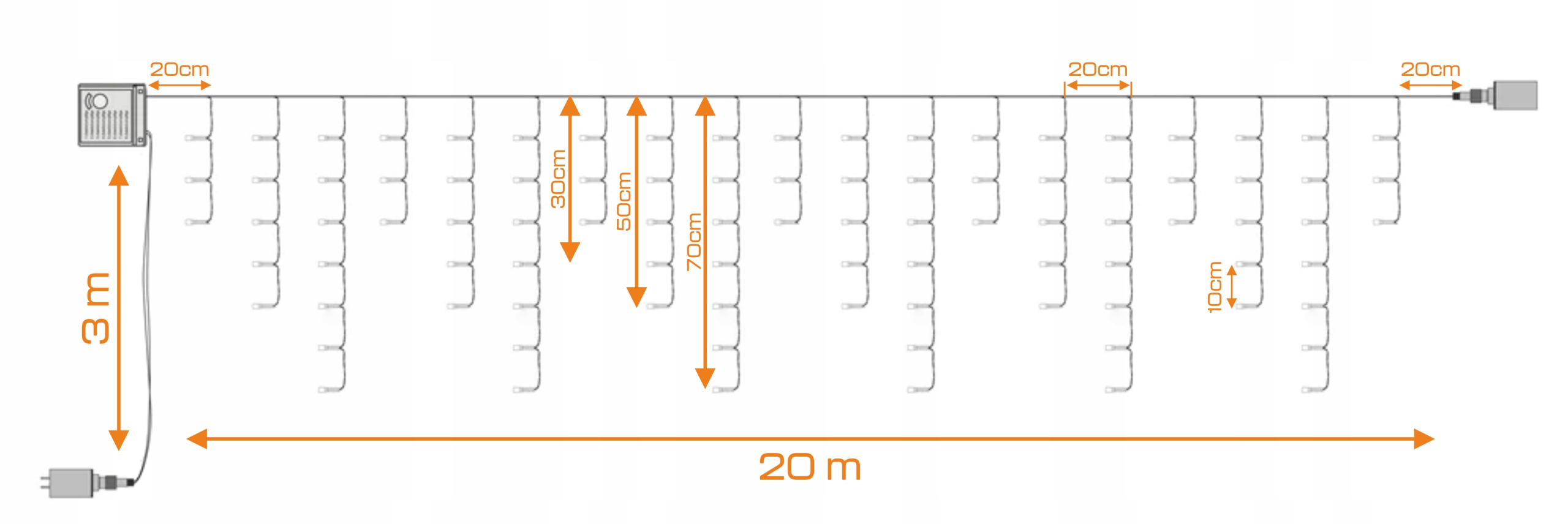 LAUKO LEMPOS 500 LED ICILS 23m GARLAND Kalėdų šviesos užuolaidos IP Saugos informacija CE WEEE